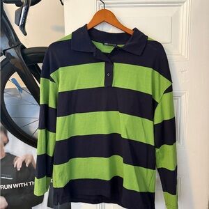 Zara Navy and Lime Striped Polo